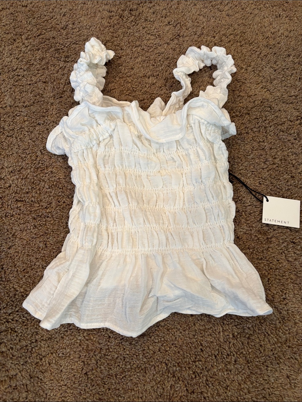 NWT Statement White Smocked Ruffle Camisole